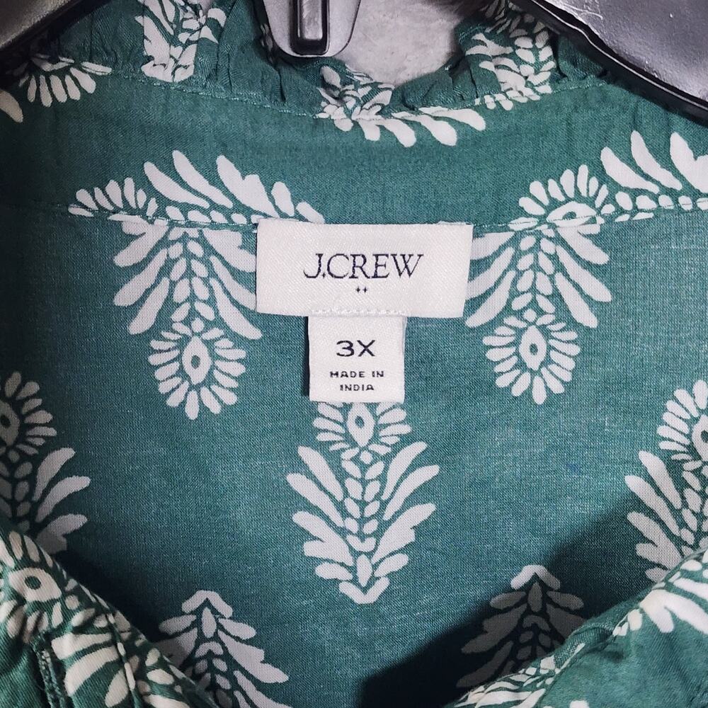 J Crew Ruffle Collar Blouse Top Green 3 Button 100% Cotton Womens Plus Size 3XL - Picture 4 of 10